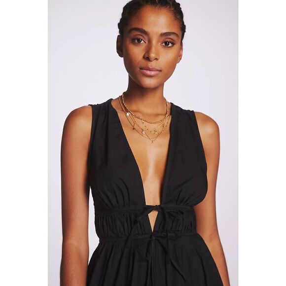 Anthropologie - Faithfull Deep-V Midi Dress black size 12 - Picture 11 of 11